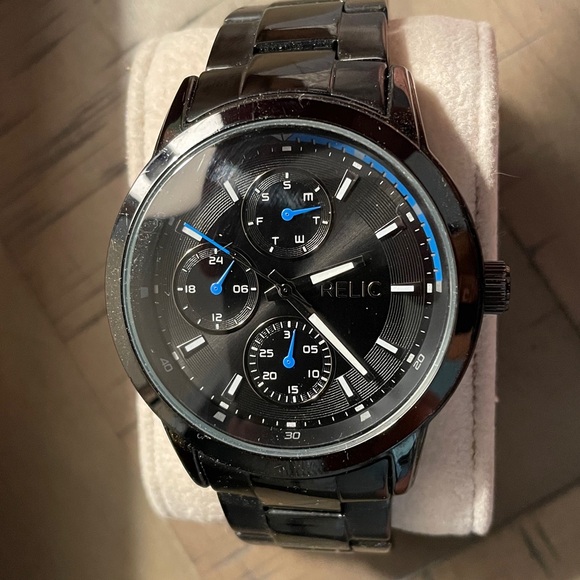 Relic Black Chronograph Watch with Blue Accents - Picture 3 of 5